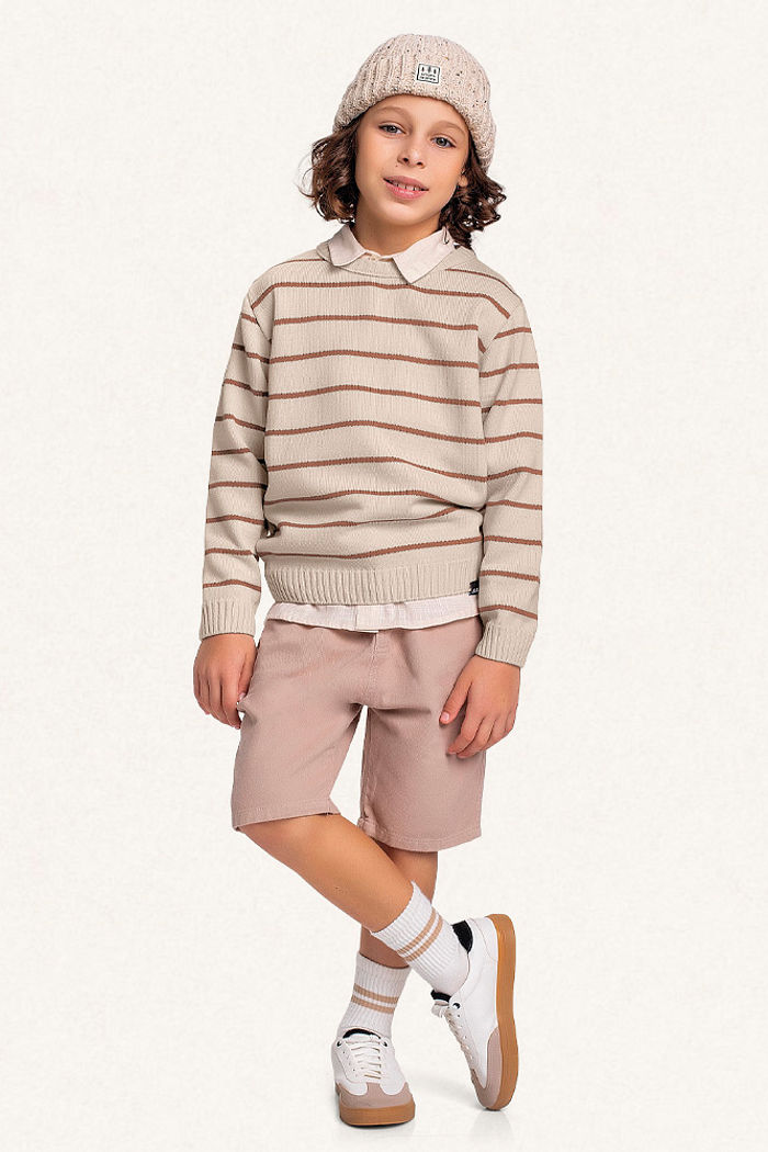 Casaco fechado em tricot listrado