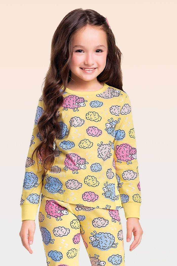 Conjunto pijama blusa manga longa e calça em meia malha