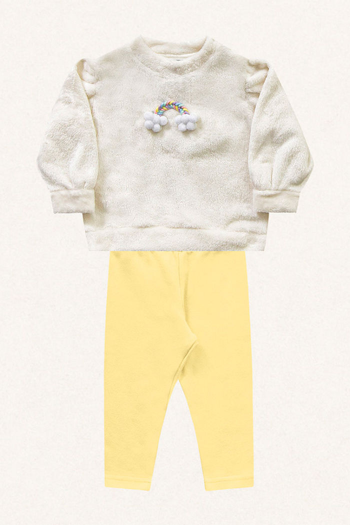 Conjunto blusão em tecido fleece e legging em molecotton arco-íris