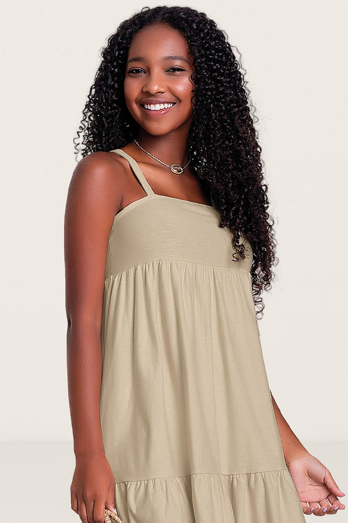 Vestido com alças midi em cotton flamê