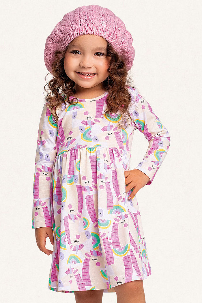 Vestido em meia malha unicórnio