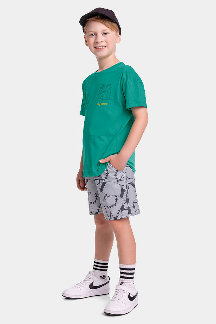 Conjunto camiseta e bermuda em microfibra estampada