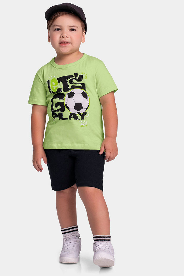 Conjunto camiseta futebol e bermuda em moletinho