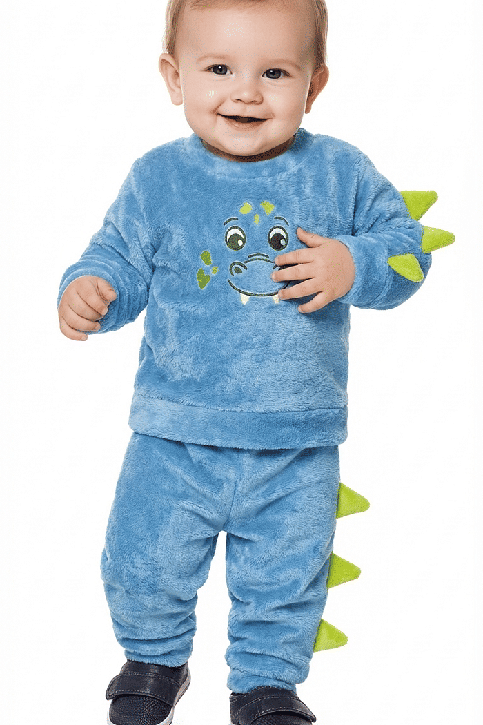 Conjunto blusão e calça em tecido fleece dinossauro