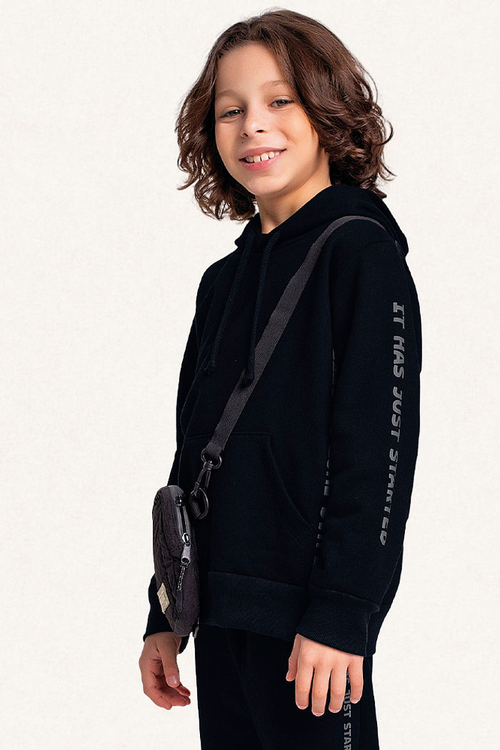 Conjunto blusão com capuz e calça em moletom letterings