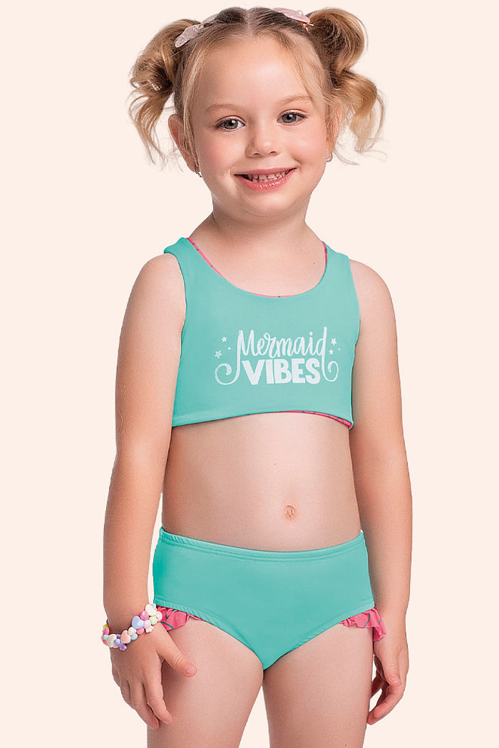 Conjunto biquíni top dupla face sublimado e calcinha com forro em cotton poliéster