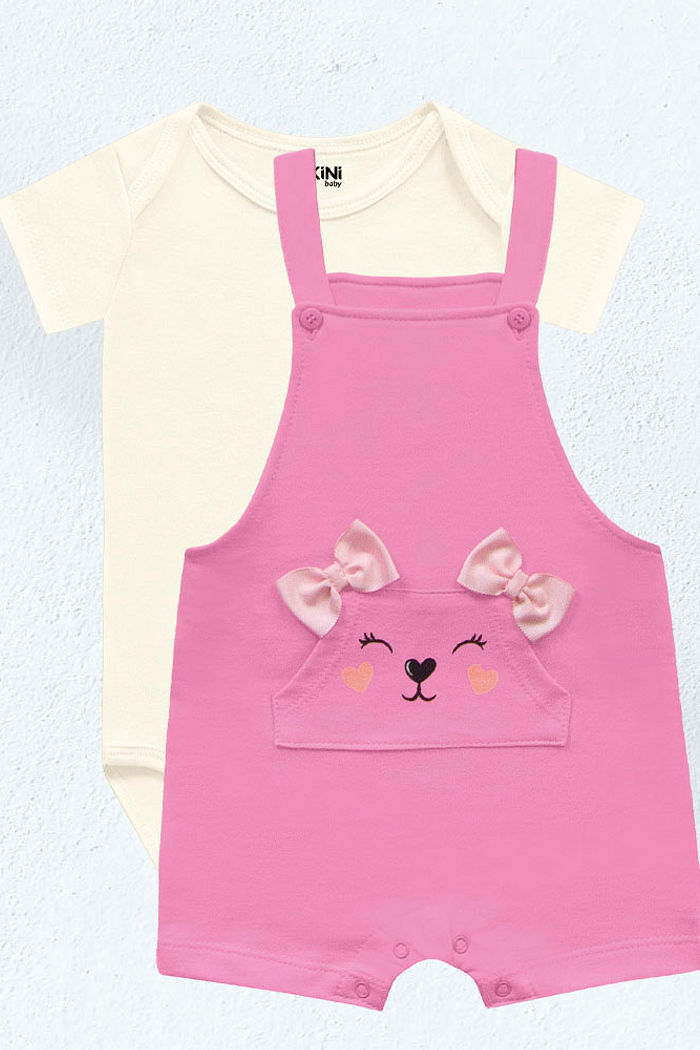 Conjunto body manga curta e macacão com botão de pressão