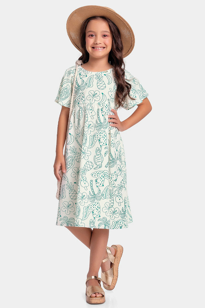 Vestido tropicana em tecido anaruga liso