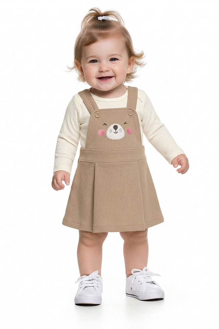 Conjunto body manga longa e salopete