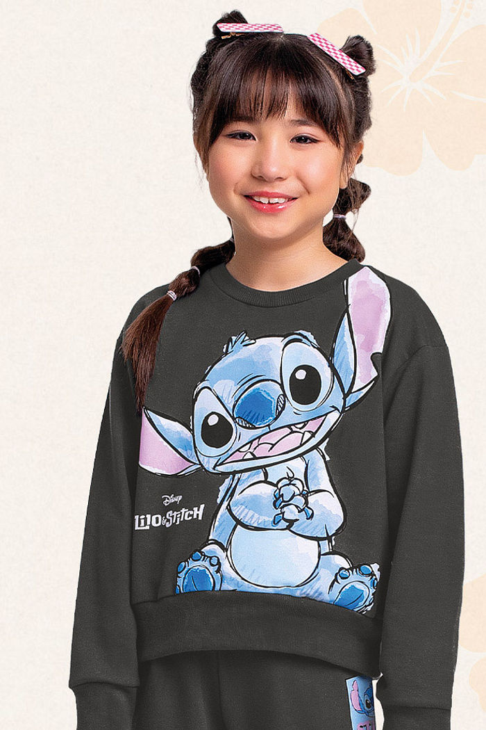Conjunto blusão e calça em moletom Lilo & Stitch
