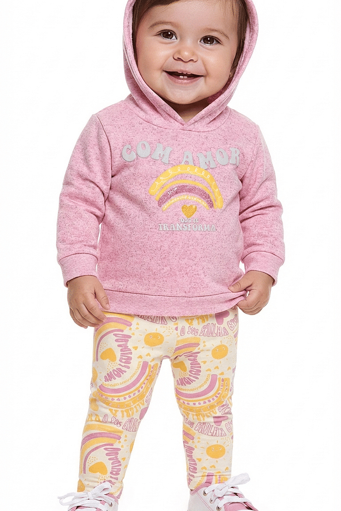 Conjunto blusão com capuz em molecotton linho e legging em molecotton