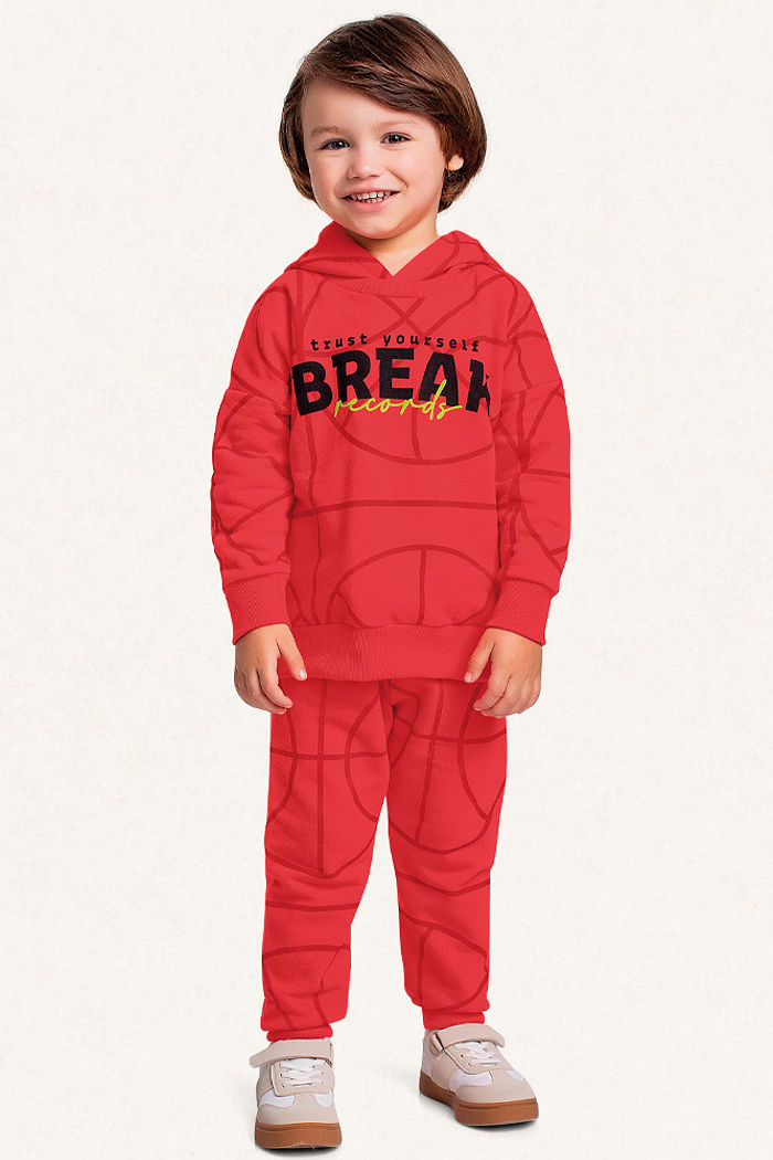 Conjunto blusão com capuz e calça em moletom basquete