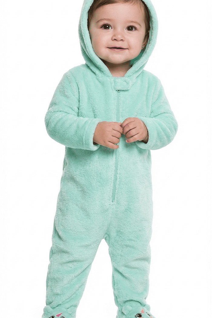 Macacão com capuz urso em tecido fleece