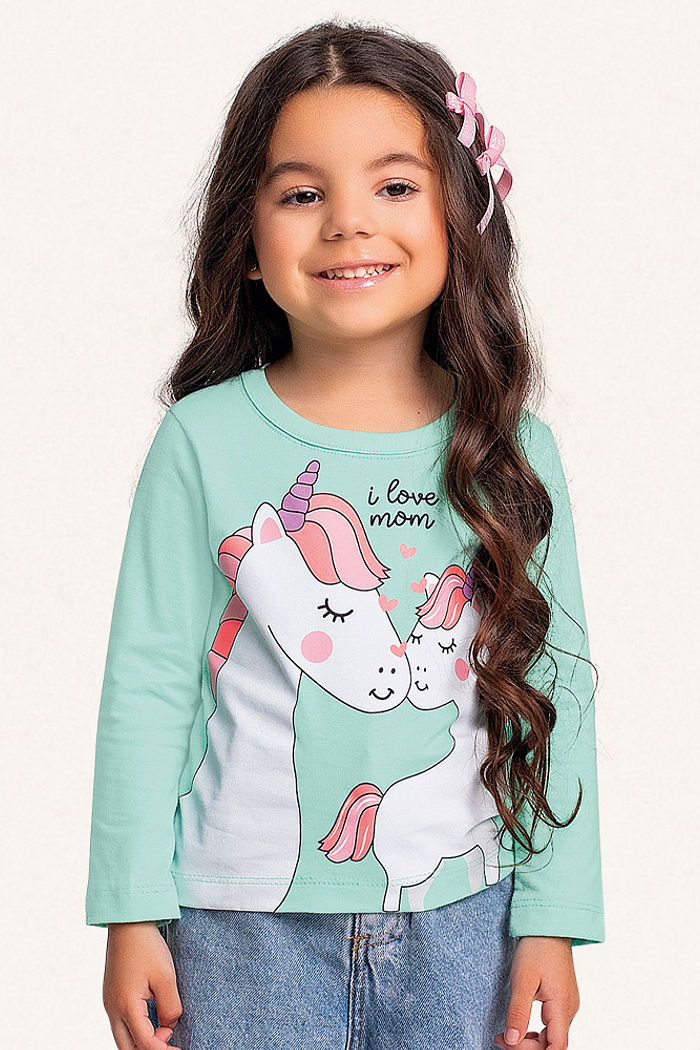 Blusa manga longa em meia malha unicórnio