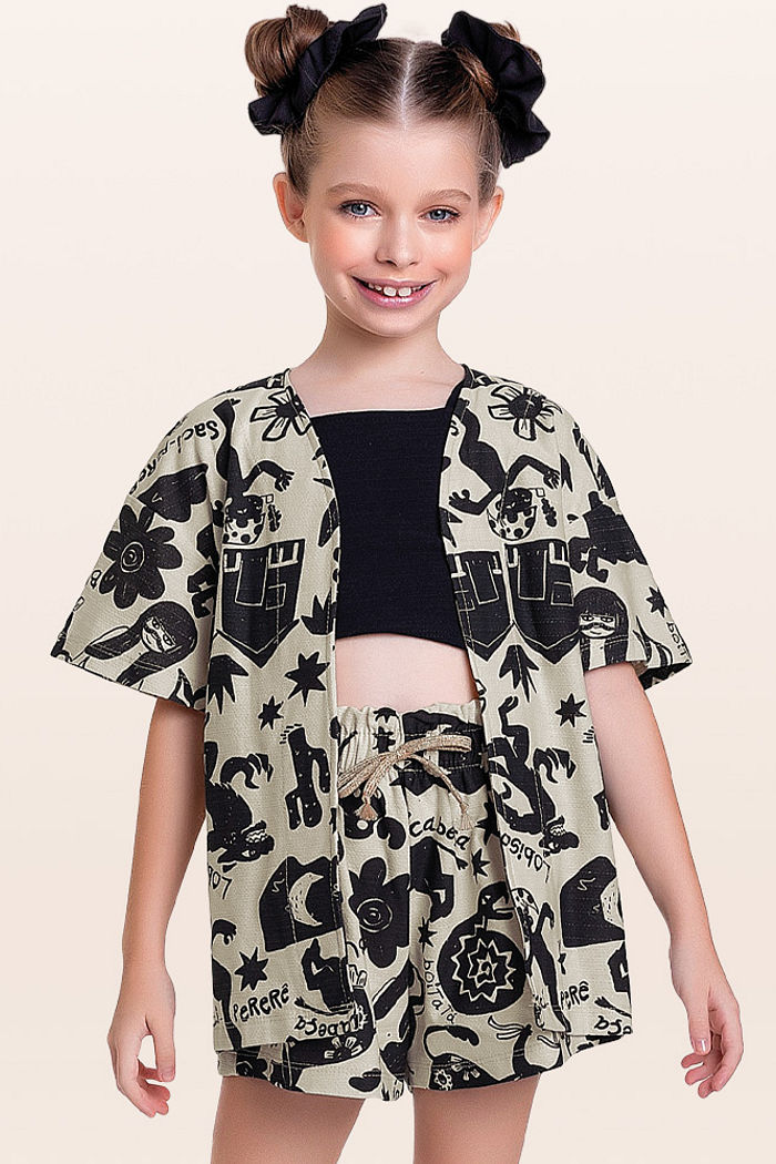 Conjunto kimono, top e short folclore