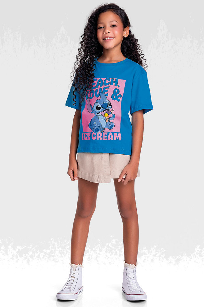 Blusa meia malha Lilo & Stitch