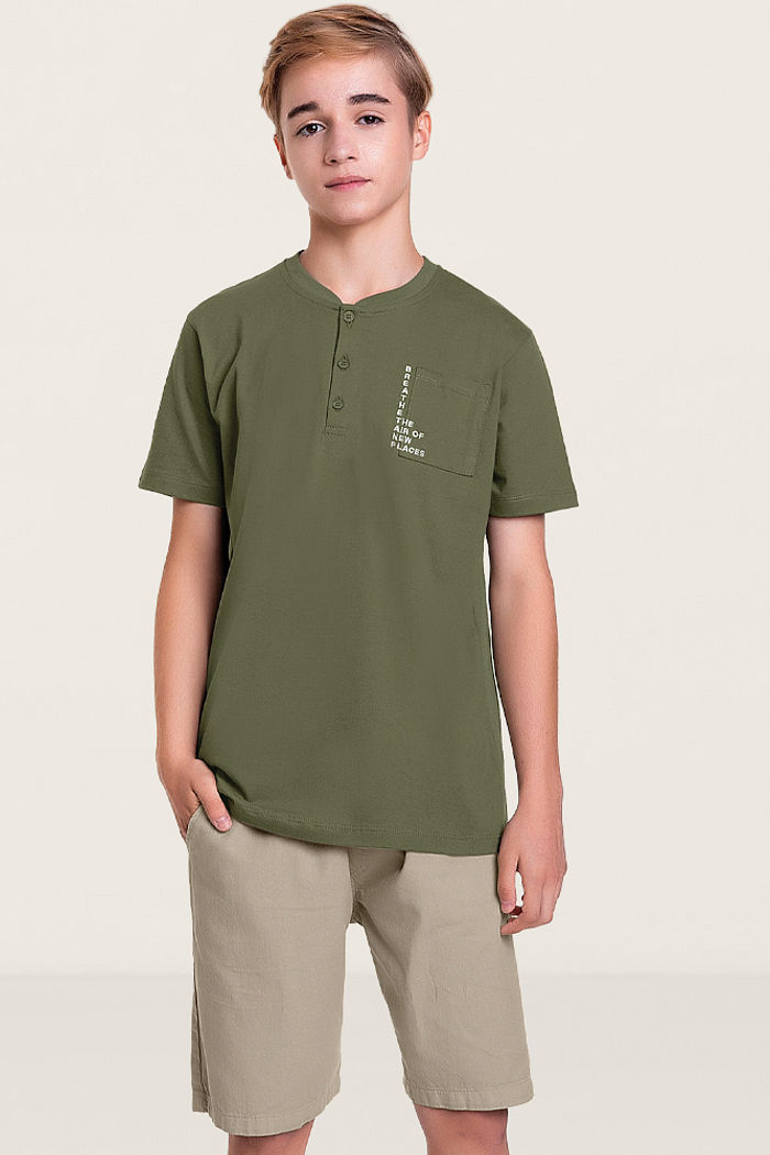 Conjunto camiseta com gola juvenil e short liso