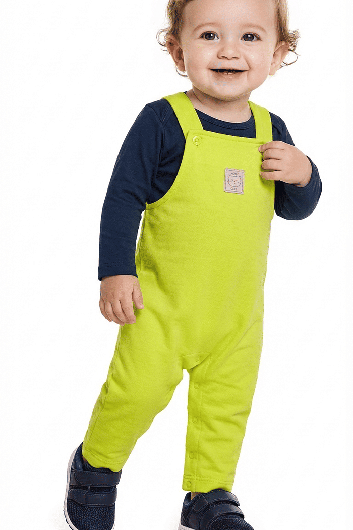 Conjunto body manga longa em meia malha e macacão em tecido fleece