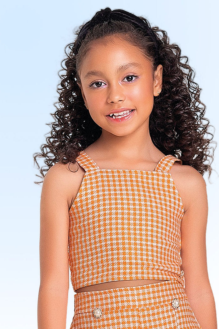 Conjunto regata cropped e short em tecido ruka maquineta