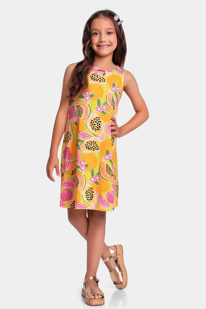 Vestido com estampa de frutas