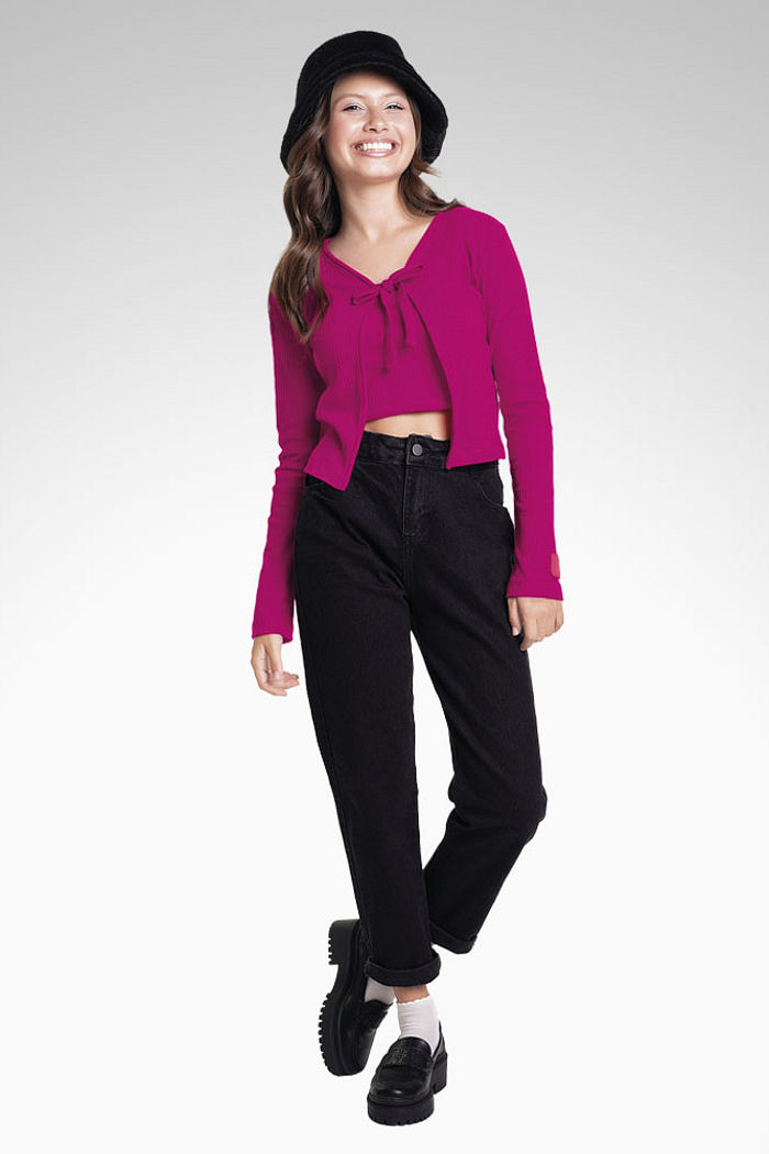 Conjunto top e casaco aberto em ribana canelada 5x3