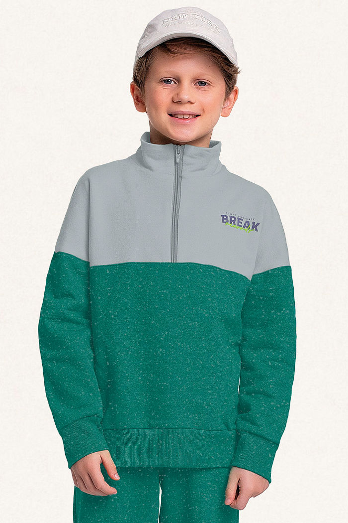 Conjunto blusão com zíper e calça em moletom molinê break