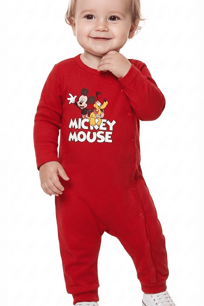 Macacão manga longa em suedine Mickey