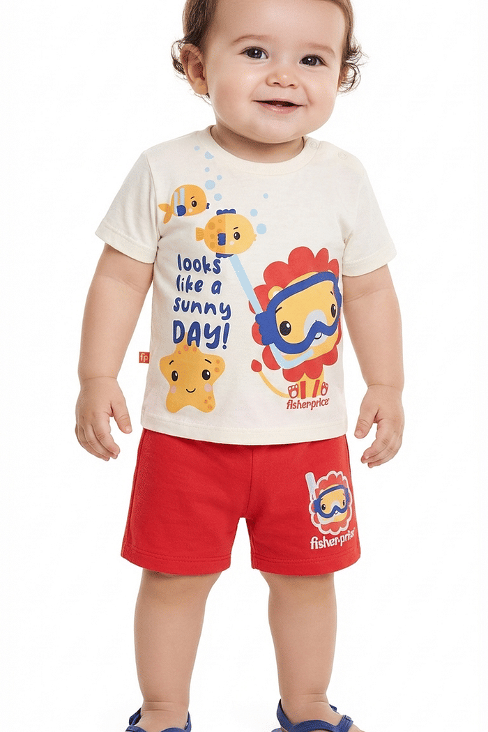 Conjunto camiseta fundo do mar com short moletinho