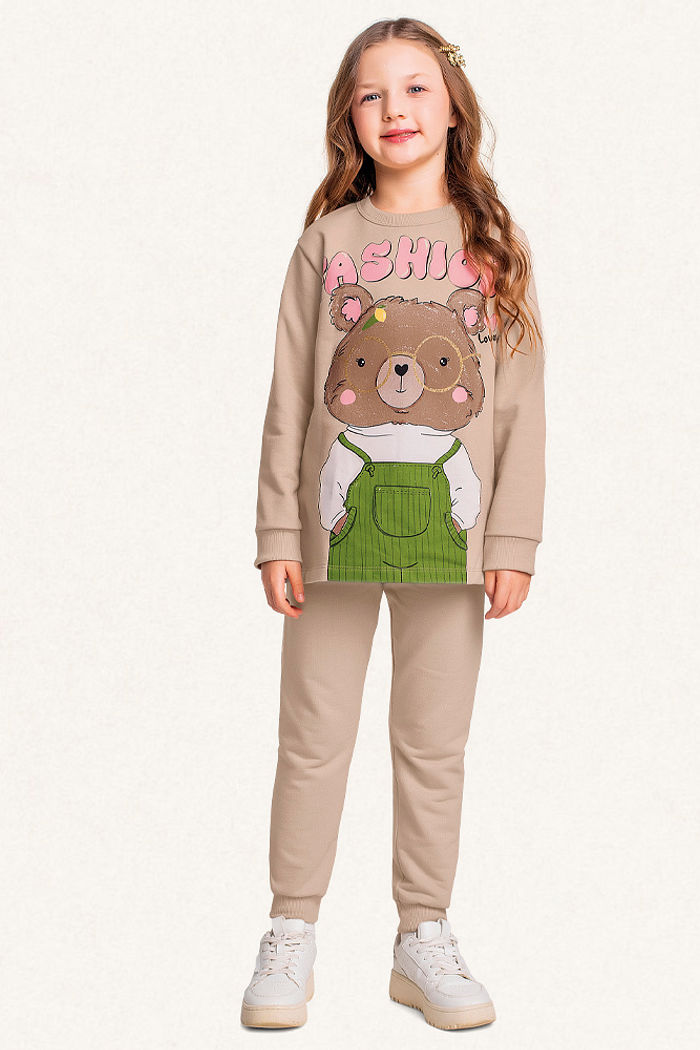 Conjunto blusão e calça em moletom molinê urso