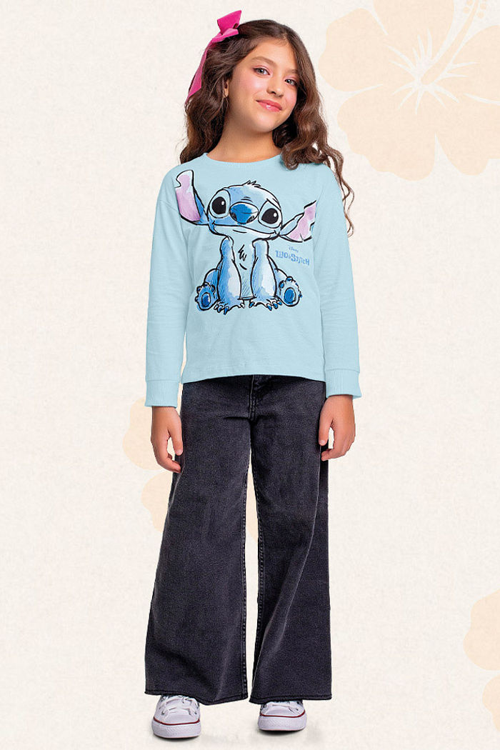 Blusa manga longa em meia malha Lilo & Stitch