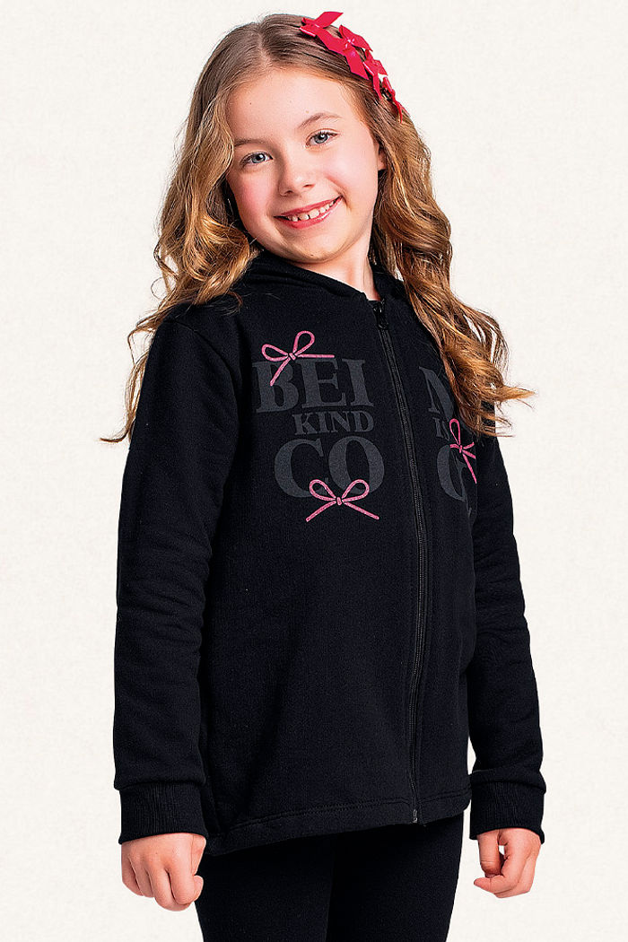 Conjunto jaqueta com capuz em moletom e legging em molecotton lacinhos