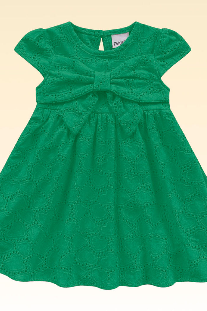 Vestido em laise com elastico na cintura e laço