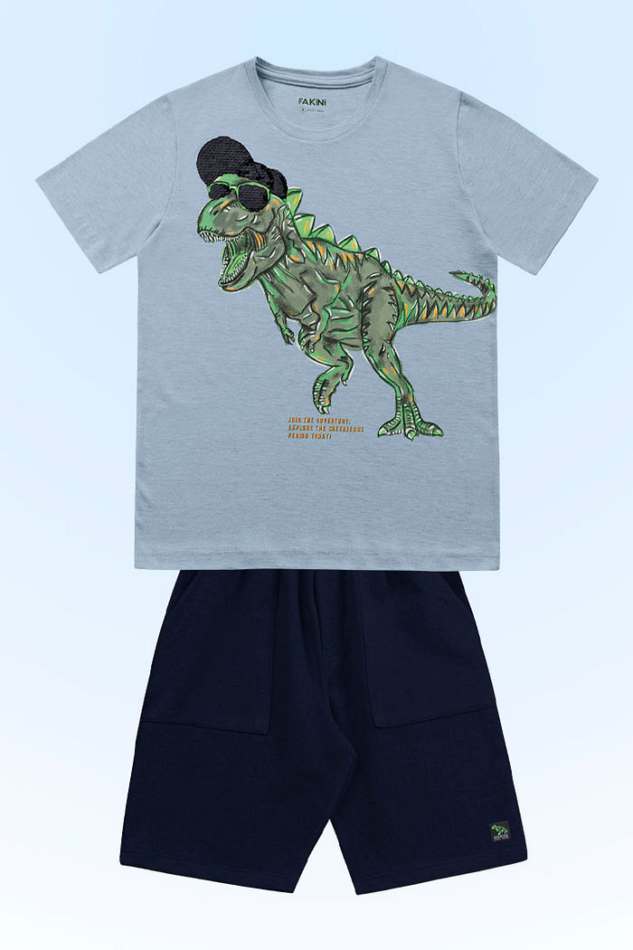 Conjunto camiseta em meia malha mescla e bermuda em moletinho