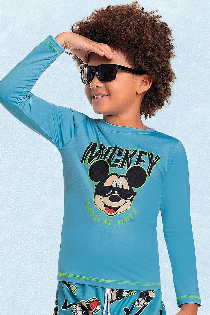 Camiseta manga longa em cotton poliéster Mickey