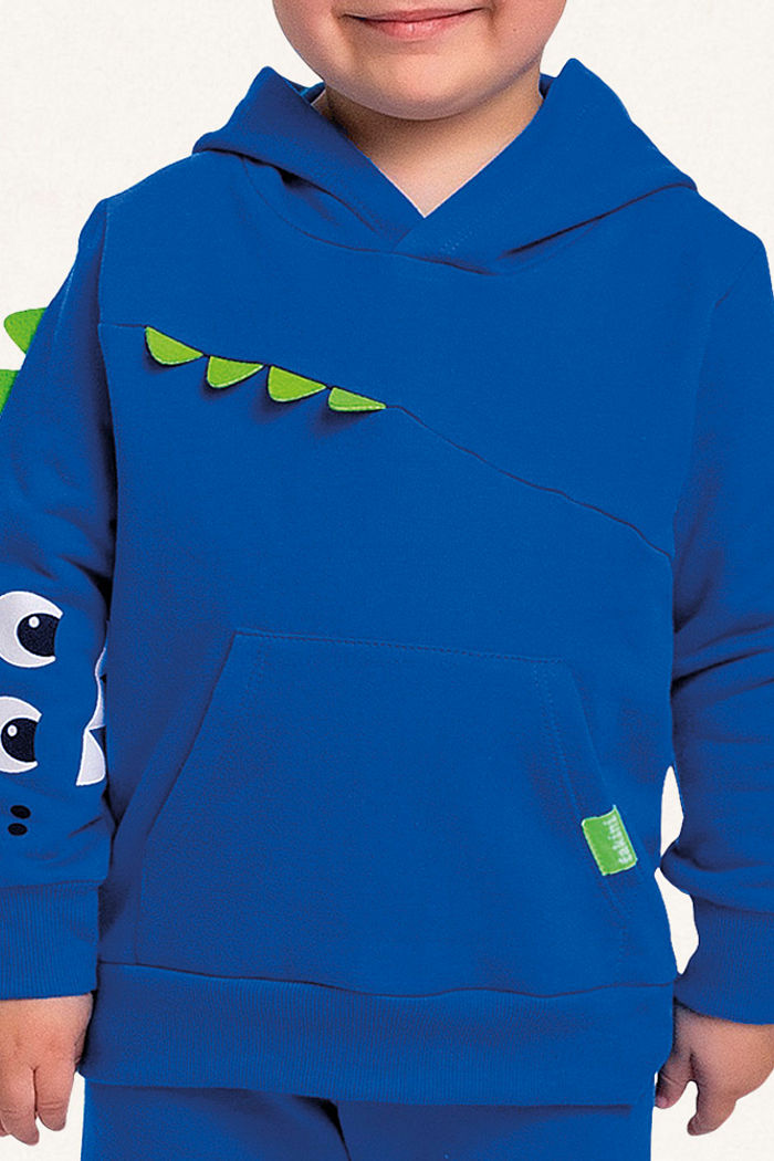 Conjunto blusão com capuz e calça em moletom dino