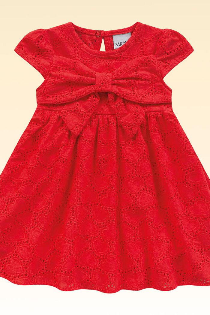 Vestido em laise com elastico na cintura e laço