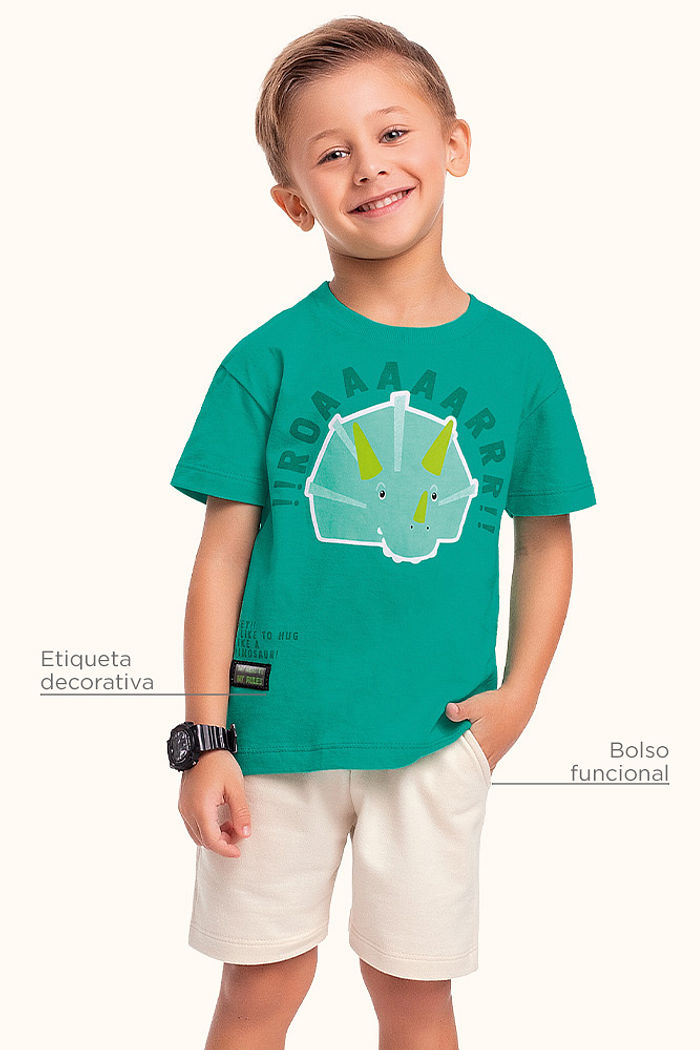 Conjunto em meia malha e bermuda em moletinho roar