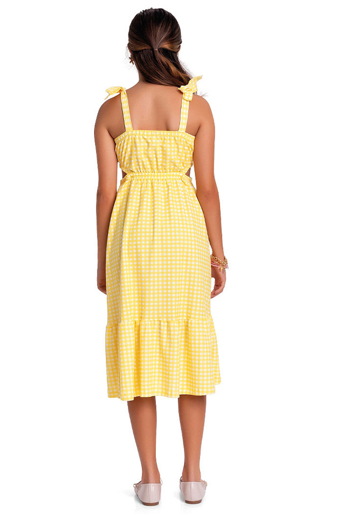 Vestido alça com amarração xadrez em malha florence