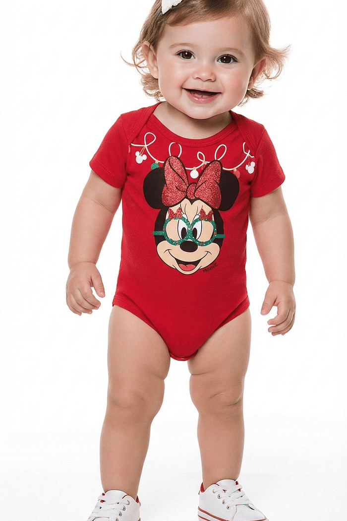 Body manga curta em meia malha minnie