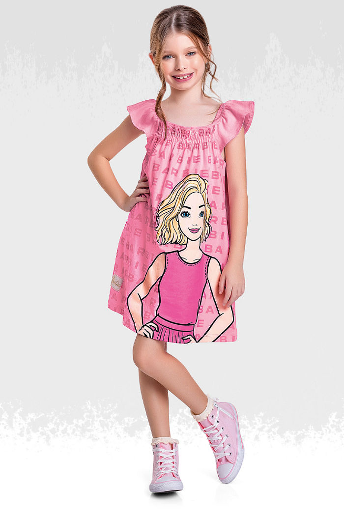 Vestido em meia malha barbie