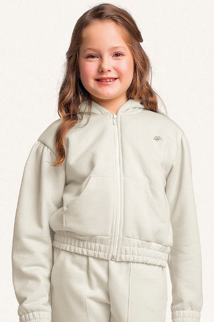 Jaqueta com capuz com elástico em moletom lurex