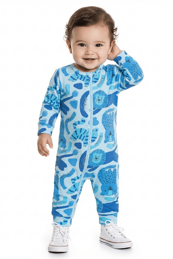 Macacão manga longa em suedine bichinhos