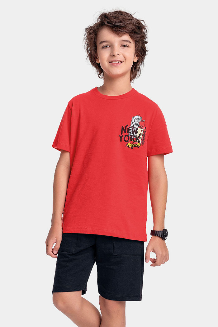 Conjunto camiseta new york e bermuda moletinho com cadarço decorativo e bolso