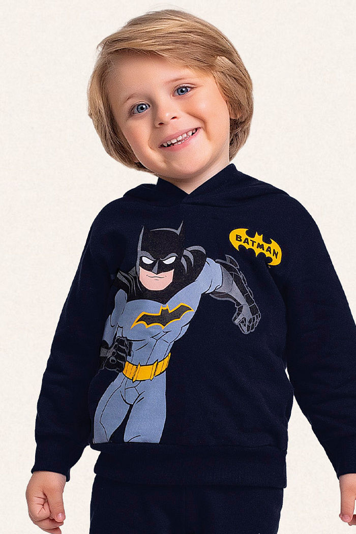 Conjunto blusão com capuz e calça em moletom Batman