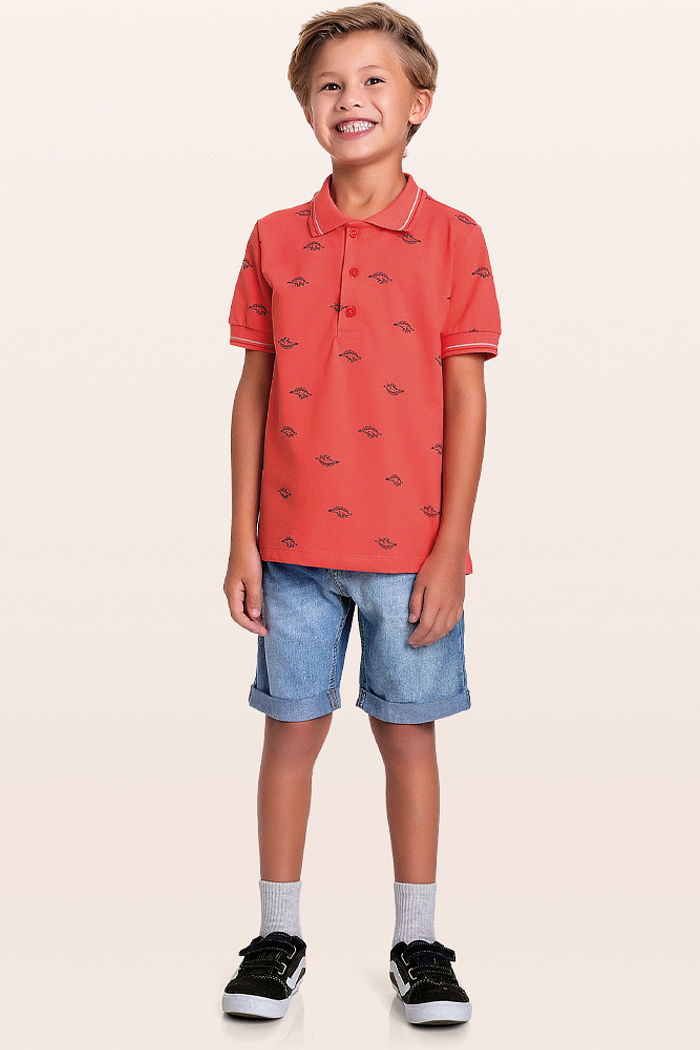 Camisa polo em meia malha piquet dinossauro