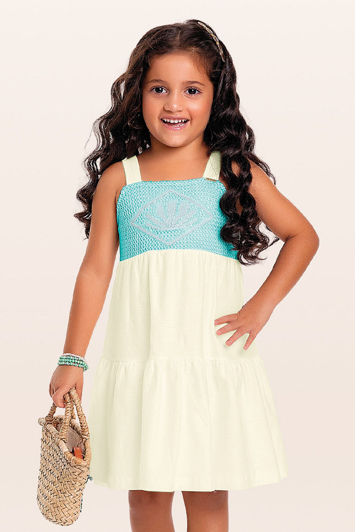 Vestido em cotton flamê detalhe tricot