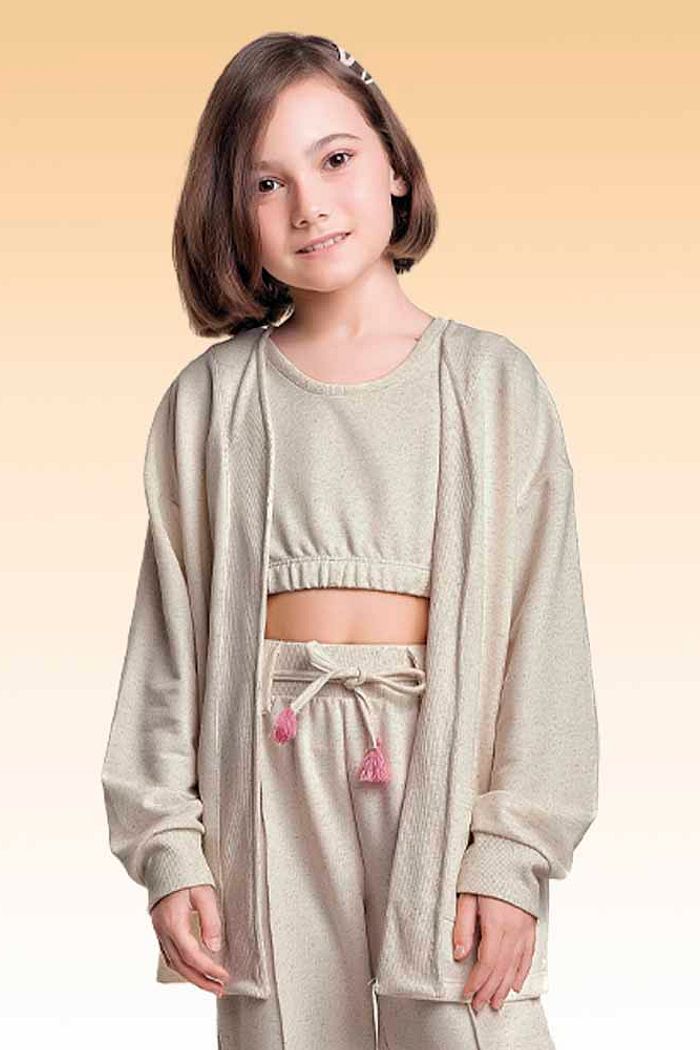 Conjunto top e casaco em moletinho linho