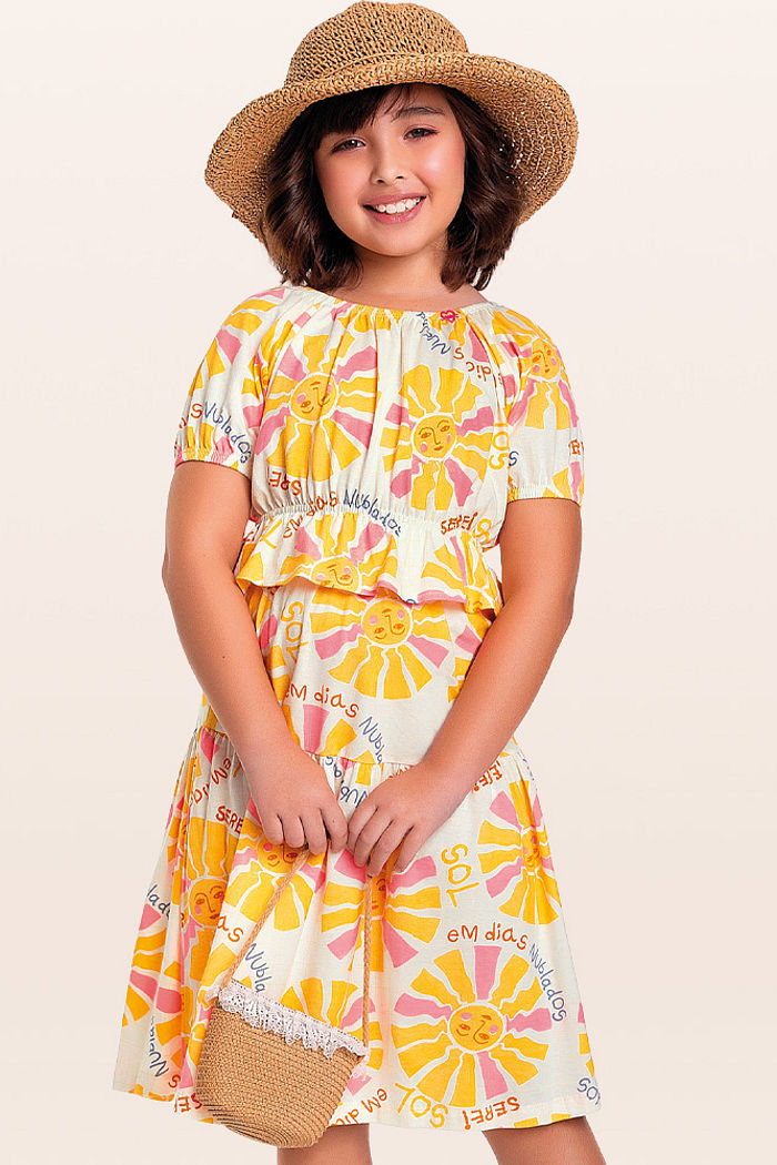 Conjunto blusa e saia midi sol