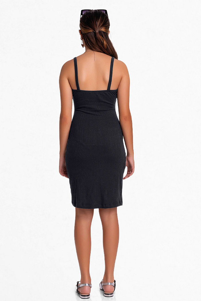 Vestido de alça em ribana 5x3 com laço decorativo