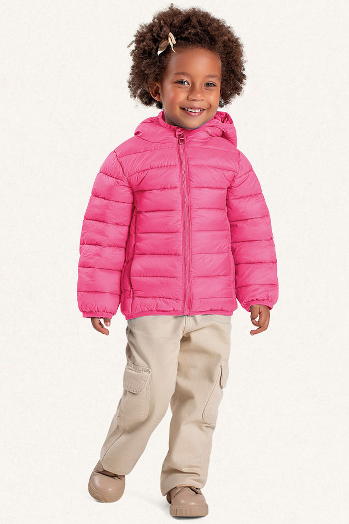 Jaqueta puffer com capuz com forro e com bolso